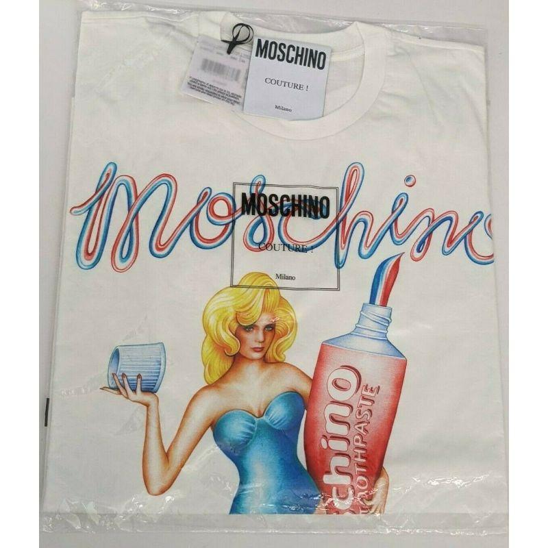 AW19 Moschino Jeremy Scott Toothpaste Cotton White Oversized T-shirt Tee S For Sale 3