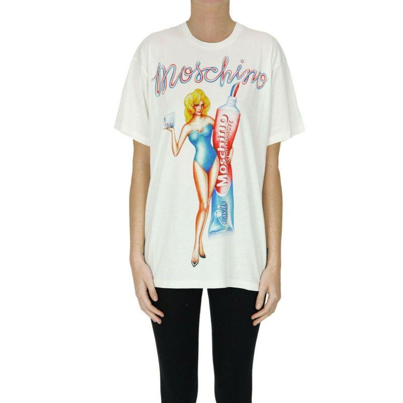 Women's AW19 Moschino Jeremy Scott Toothpaste Cotton White Oversized T-shirt Tee XS For Sale