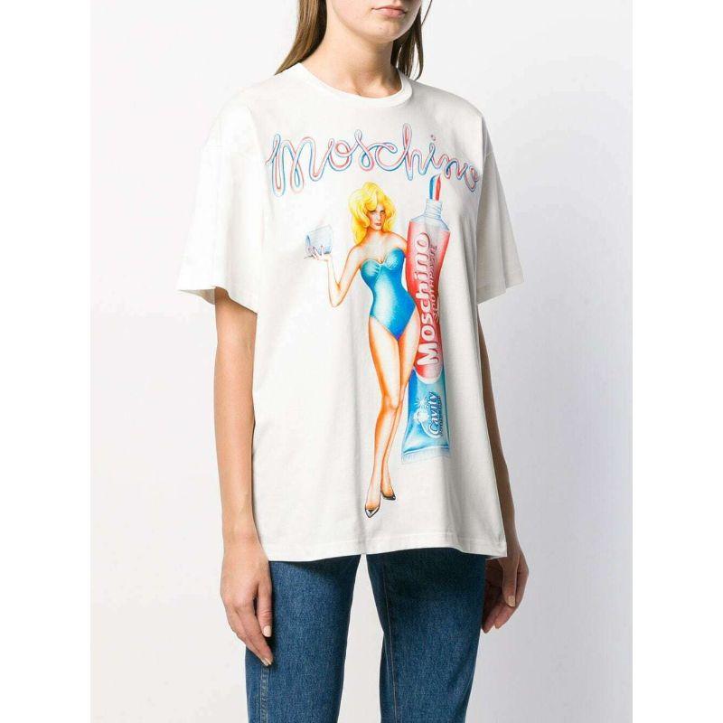 AW19 Moschino Jeremy Scott Toothpaste Cotton White Oversized T-shirt Tee XS For Sale 2