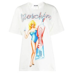 AW19 Moschino Jeremy Scott Zahnpaste Weißes T-Shirt aus Baumwolle in Übergröße XS