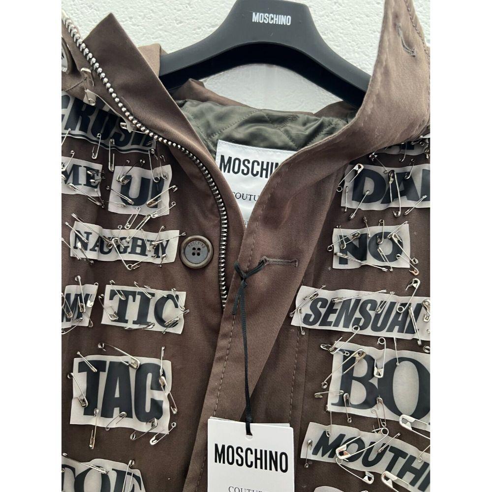 AW20 Moschino Couture Allover Safety Pins Fetish Key Word Long Coat For Sale 8