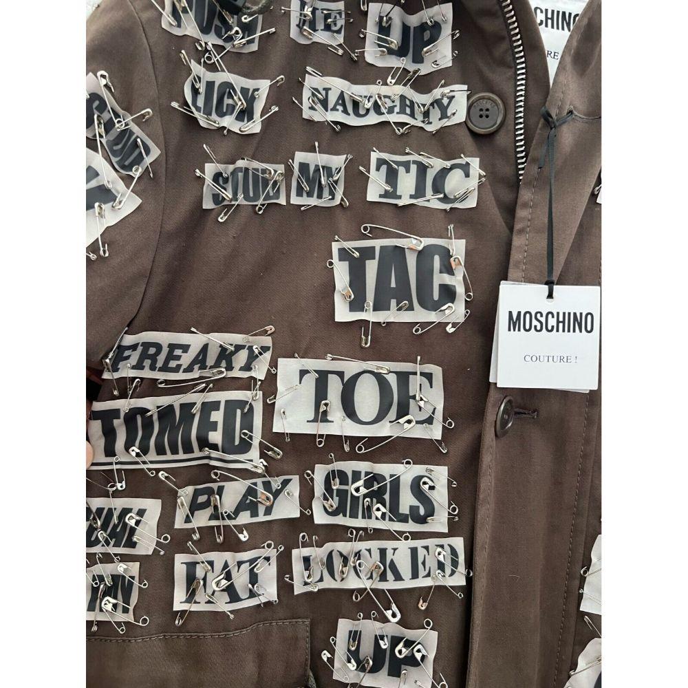AW20 Moschino Couture Allover Safety Pins Fetish Key Word Long Coat For Sale 1