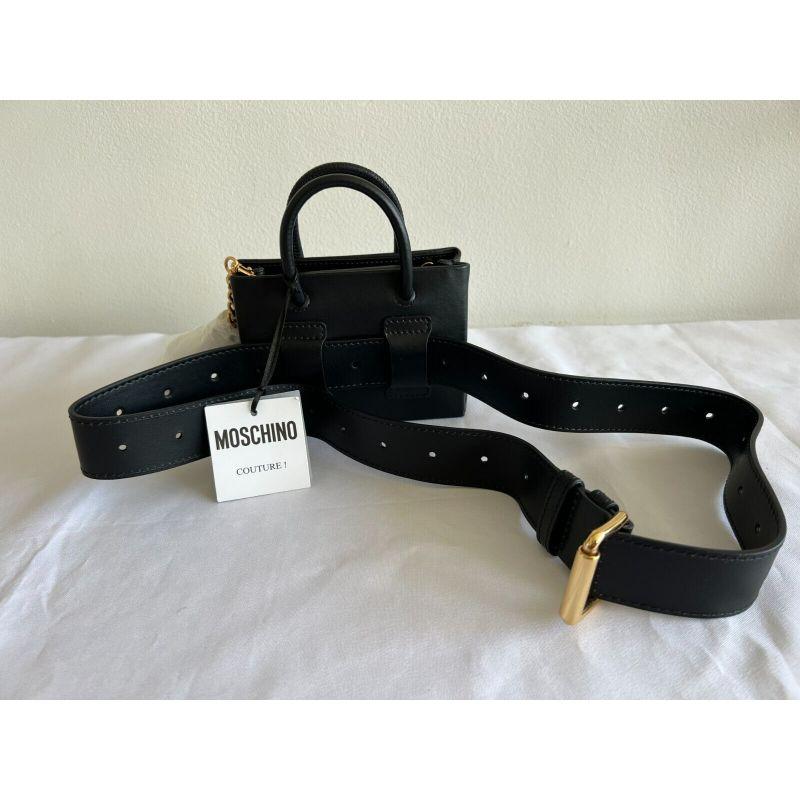 AW20 Moschino Couture Black Leather Mini Shopper / Fanny Pack by Jeremy Scott In New Condition For Sale In Palm Springs, CA