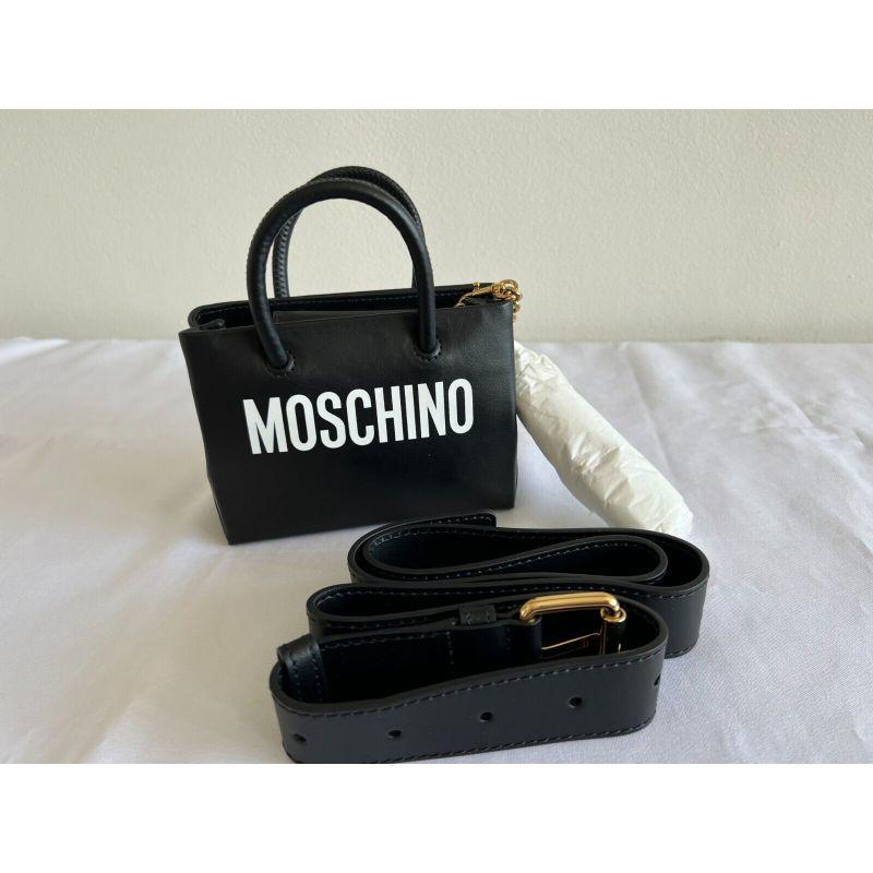 Women's AW20 Moschino Couture Black Leather Mini Shopper / Fanny Pack by Jeremy Scott For Sale