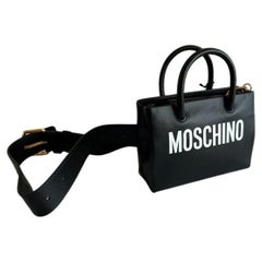 Used AW20 Moschino Couture Black Leather Mini Shopper / Fanny Pack by Jeremy Scott