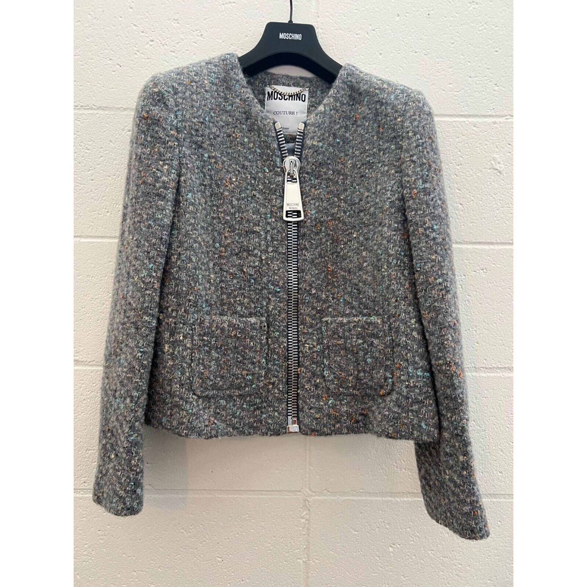 Women's AW20 Moschino Couture Boucle Wool Jacket by Jeremy Scott, Size US 10 For Sale
