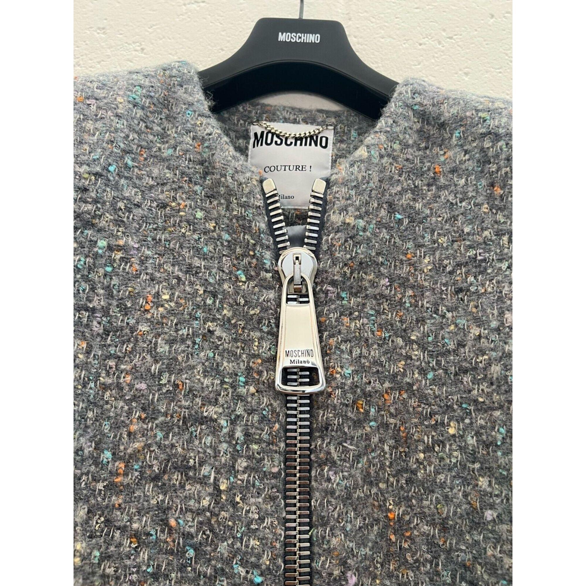 AW20 Moschino Couture Boucle Wool Jacket by Jeremy Scott, Size US 10 For Sale 1
