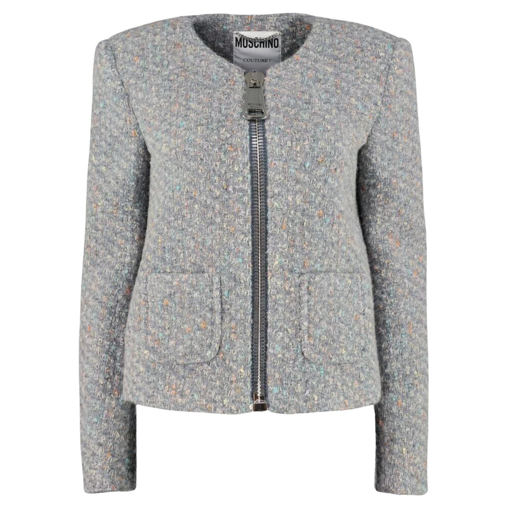AW20 Moschino Couture Boucle Wool Jacket by Jeremy Scott, Size US 10 For Sale