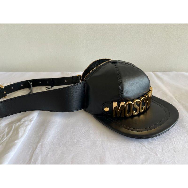 Women's AW20 Moschino Couture Jeremy Scott Black Leather Hat Shaped Fanny Pack Gold Logo For Sale