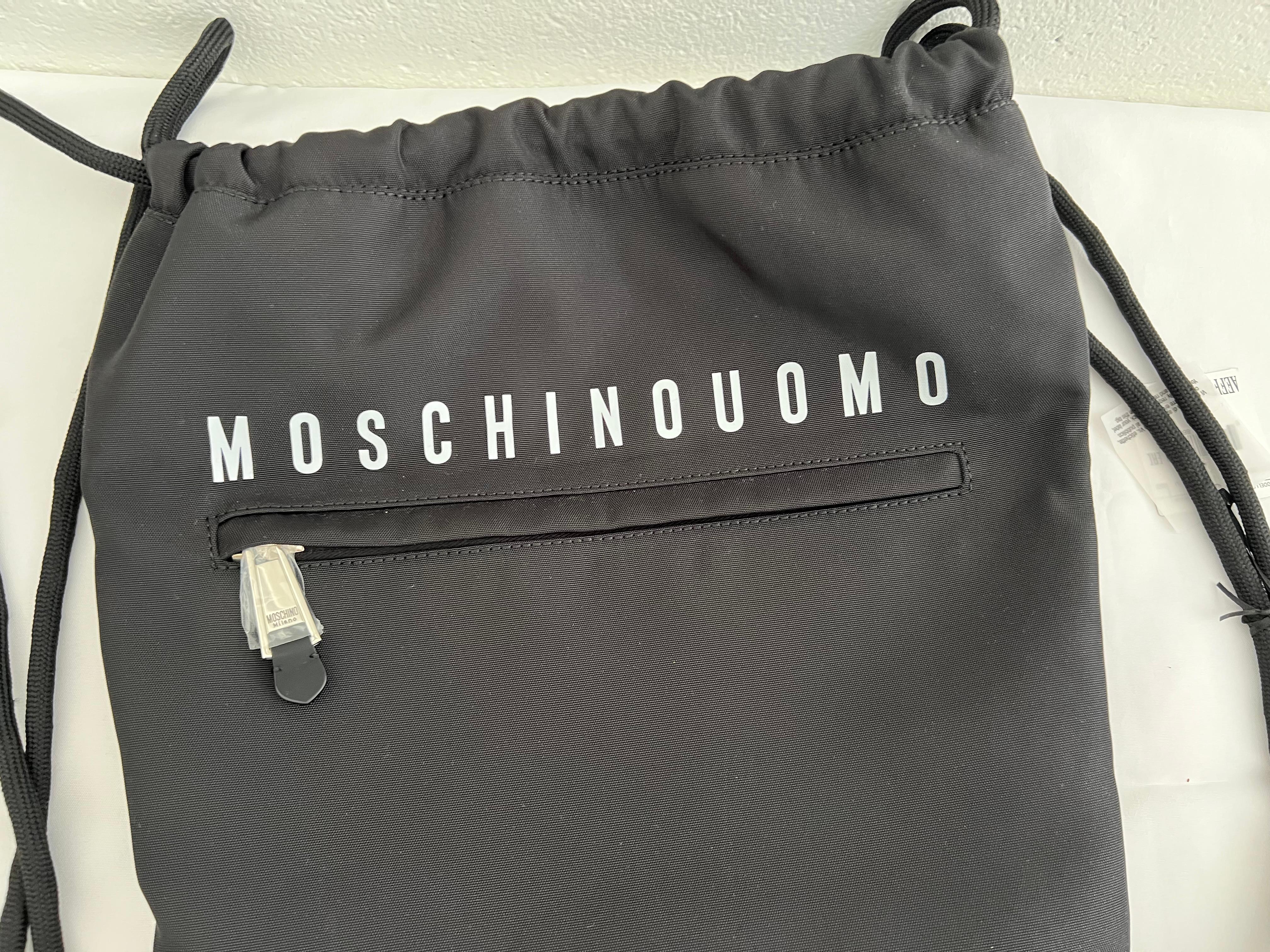 Women's or Men's AW20 Moschino Couture Jeremy Scott Black Rectangular Men's Black Sack Backpack For Sale