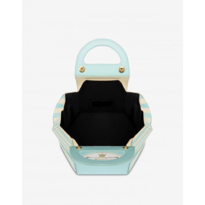 AW20 Moschino Couture Jeremy Scott Cake Box Leather Blue Bag Marie Antoinette In New Condition For Sale In Matthews, NC