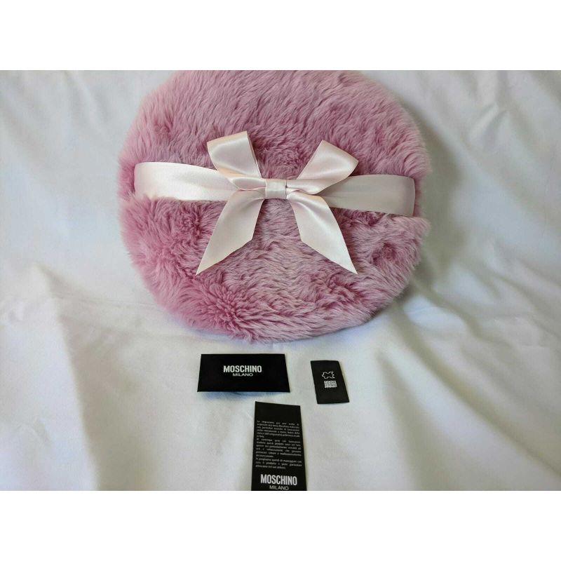 AW20 Moschino Couture Jeremy Scott Giant Pink Faux Fur Powder Puff Bag with Bow In New Condition In Los Angeles, CA