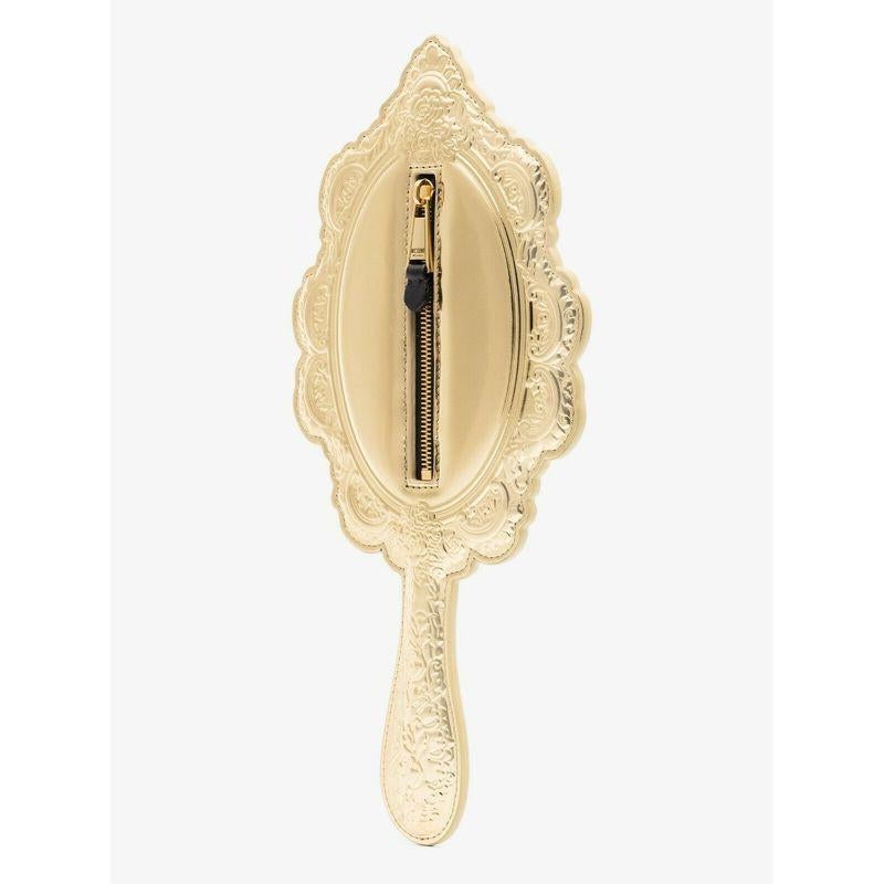 Women's AW20 Moschino Couture Jeremy Scott Laminated Gold Mirror Clutch Marie Antoinette