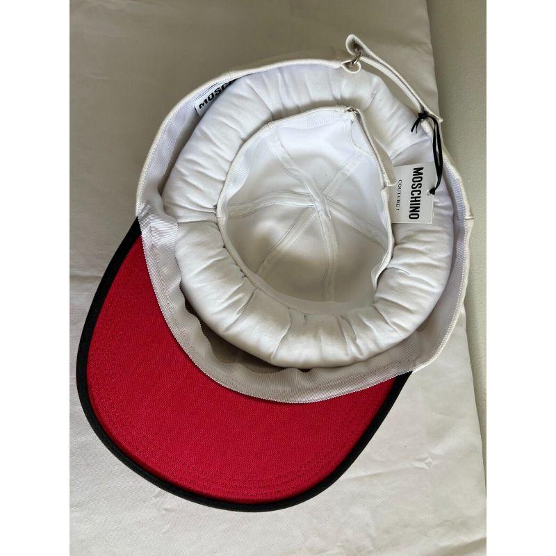 AW20 Moschino Couture Jeremy Scott Oversized Snapback Logo Hat Nyc- White/Red In New Condition For Sale In Palm Springs, CA