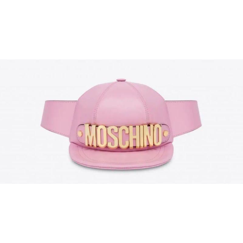 Beige AW20 Moschino Couture Jeremy Scott Pink Leather Hat Shaped Fanny Pack Gold Logo For Sale