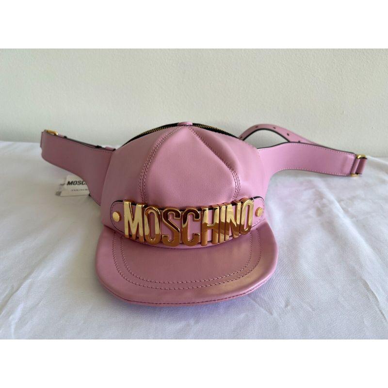 Women's AW20 Moschino Couture Jeremy Scott Pink Leather Hat Shaped Fanny Pack Gold Logo For Sale