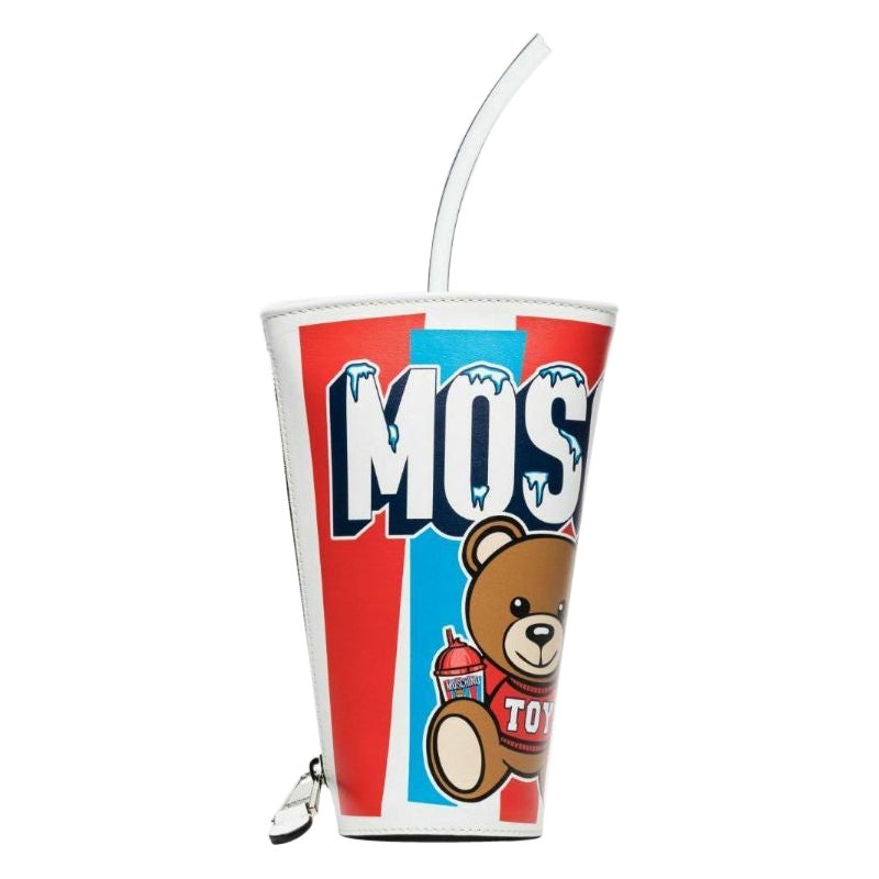 AW20 Moschino Couture Jeremy Scott Teddy Bear To Go Take Away Cup Leather Clutch