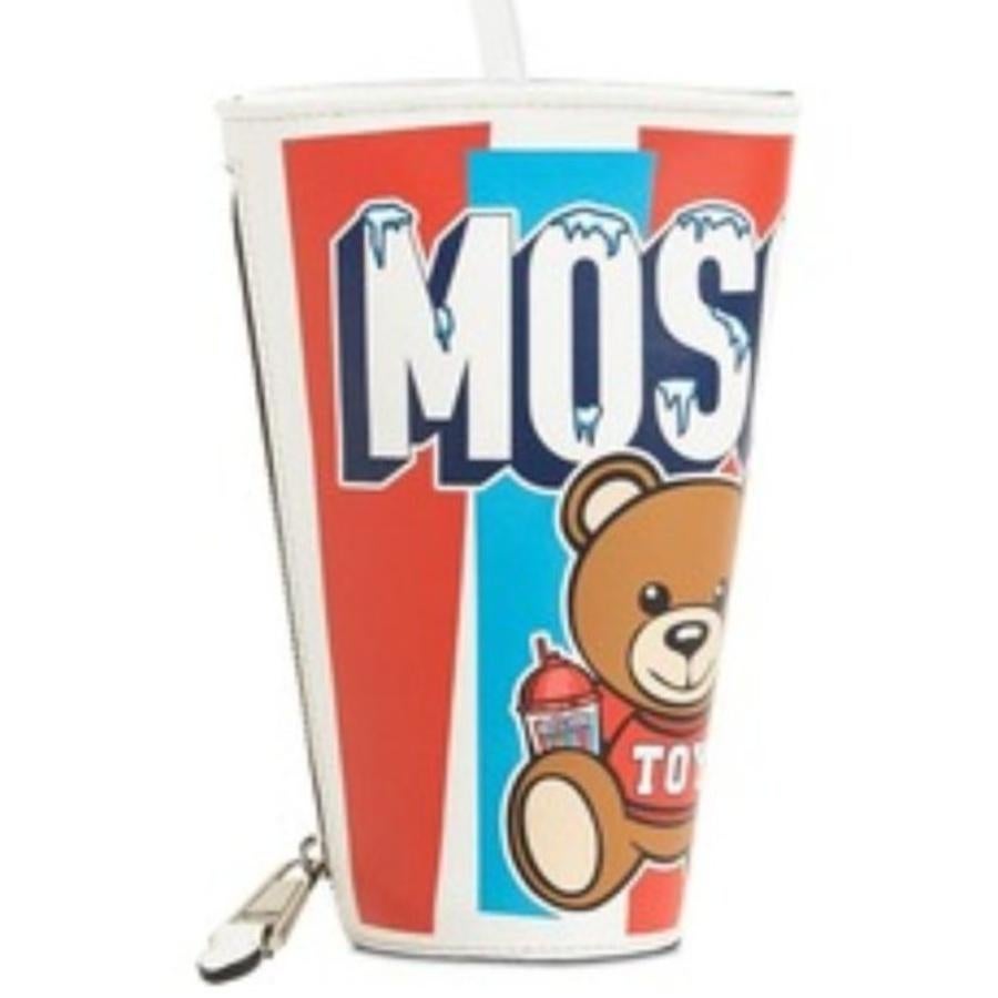 AW20 Moschino Couture Jeremy TEDDY BEAR TO GO TAKE AWAY CUP LEATHER CLUTCH In New Condition For Sale In Los Angeles, CA