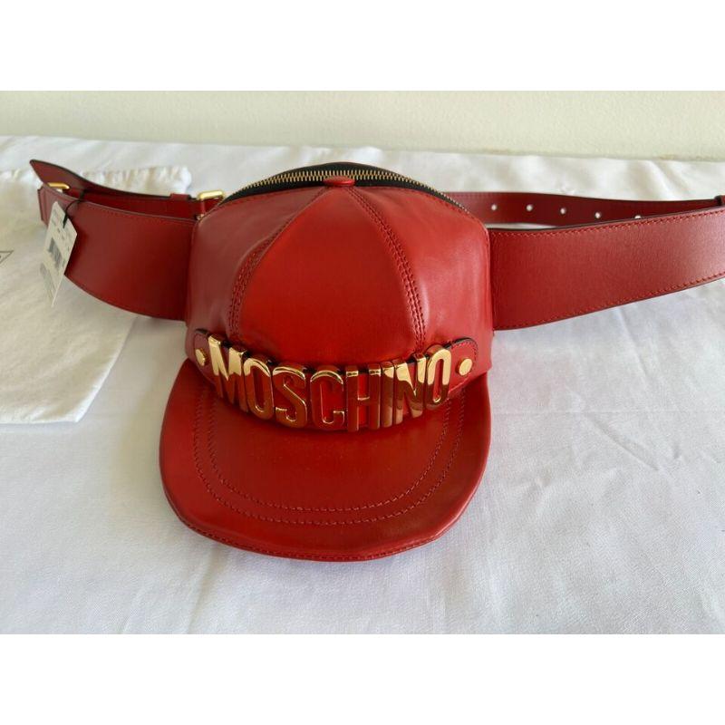 Brown AW20 Moschino Couture Leather Hat Shaped Fanny Pack Gold Logo by Jeremy Scott For Sale