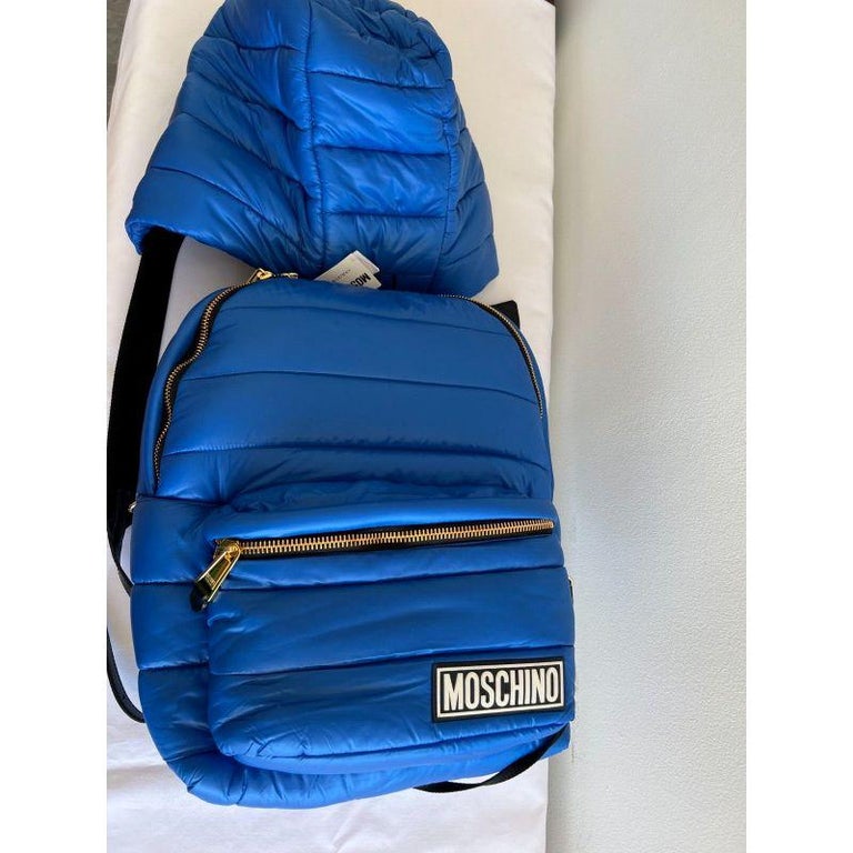 AW20 Moschino Couture Jeremy Scott OVERSIZED Blue Backpack with Attached Hoodie AW20 Moschino Couture Oversized Backpack with Attached  main image 3