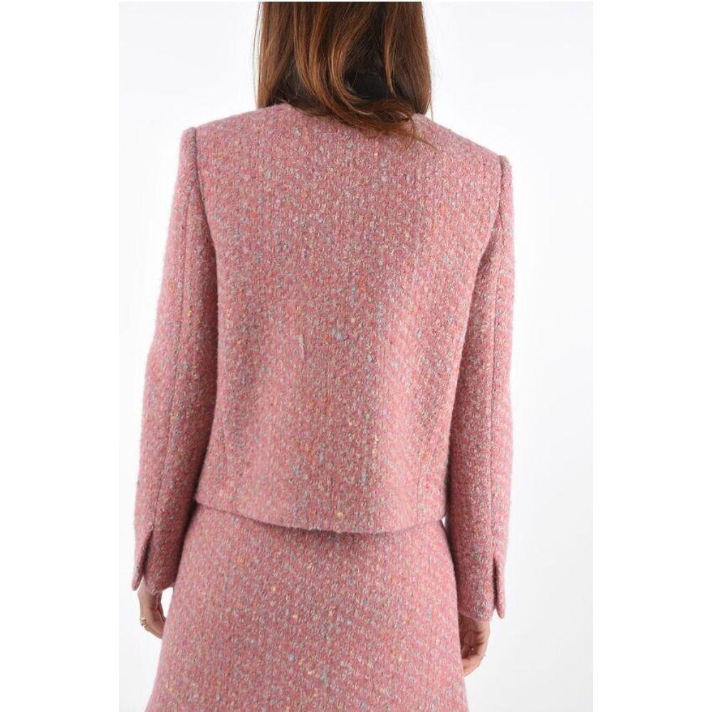AW20 Moschino Couture Pink Boucle Wool Jacket with Oversized Zipper, Size US 6 In New Condition For Sale In Palm Springs, CA