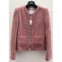 AW20 Moschino Couture Veste en laine bouclée rose avec fermeture éclair surdimensionnée, Taille US 6