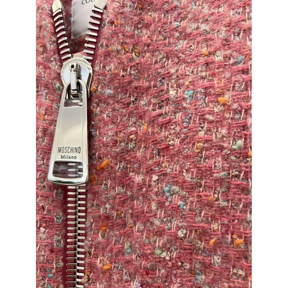 AW20 Moschino Couture Rosa Boucle-Wolljacke mit übergroßem Reißverschluss in Übergröße, Größe US 8 im Angebot 6