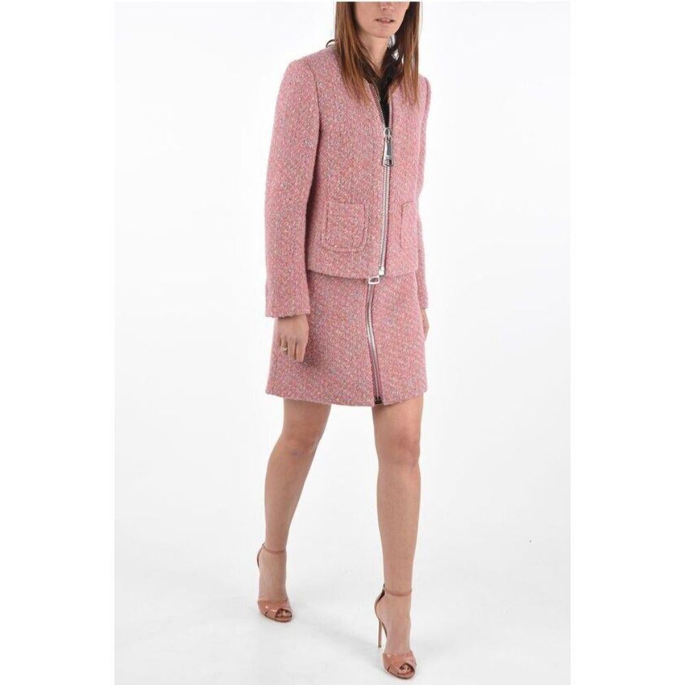 AW20 Moschino Couture Rosa Boucle-Wolljacke mit übergroßem Reißverschluss in Übergröße, Größe US 8 (Braun) im Angebot