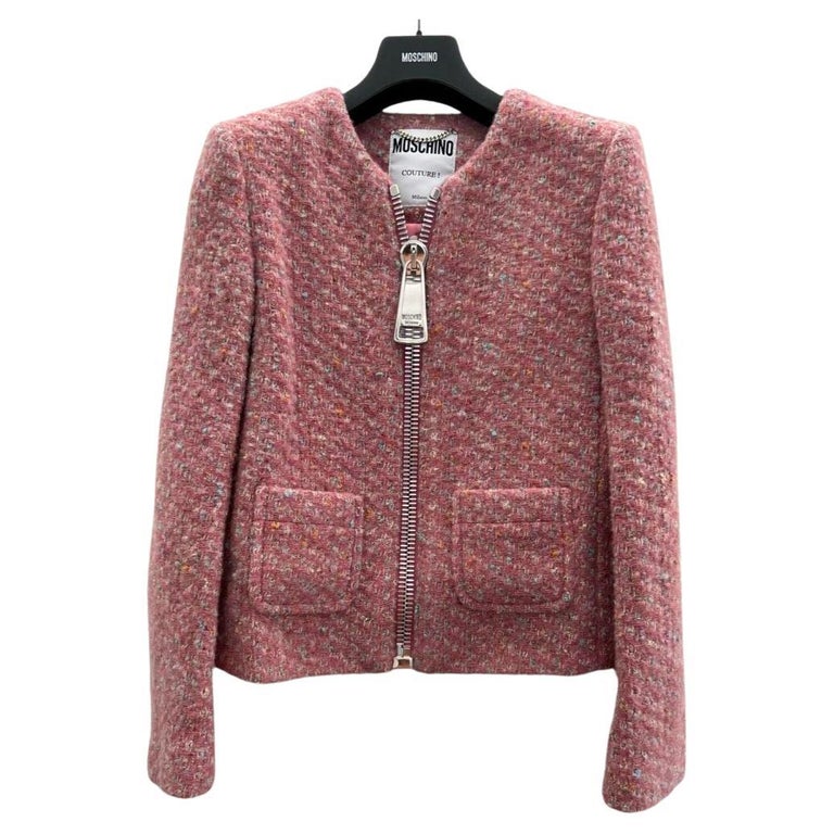AW20 Moschino Couture Pink Boucle Wool Jacket with Oversized