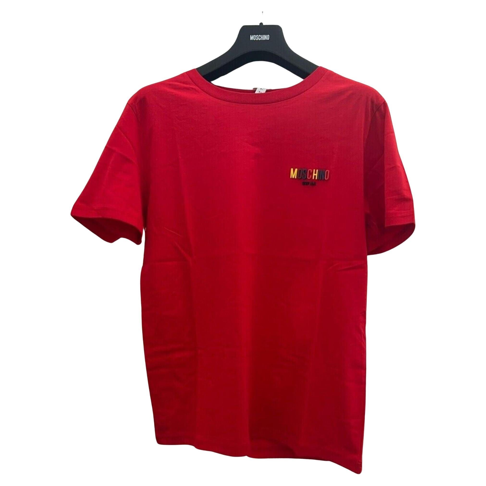 Aw20 Moschino Swim Red T-shirt with 3D Multicolor Logo by Jeremy Scott, Size L For Sale