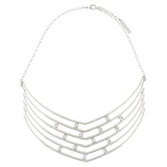 AW20 Silberfarbene, silberfarbene, Metall-Kristall-verzierungs-Strass-Halskette von Alberta Ferretti