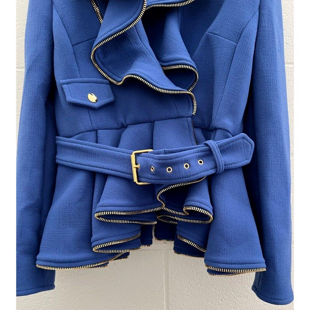 AW21 Moschino Couture Jeremy Scott Blue Jacket/Coat Gold Hardware & Round lines

Additional Information:
Material:  - 85% VW 10% Polyamide 6% Elastane
Color: Blue
Size: IT 46 / US 12
Pattern: Solid
Style: Overcoat
Dimensions: Shoulder to shoulder