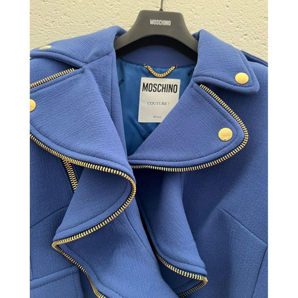 AW21 Moschino Couture Blue Jacket/Coat Gold Hardware by Jeremy Scott In New Condition For Sale In Palm Springs, CA