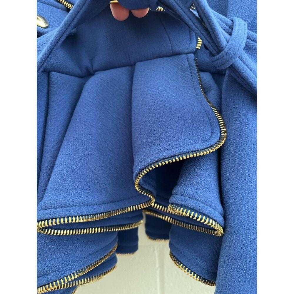 AW21 Moschino Couture Blue Jacket/Coat Gold Hardware by Jeremy Scott For Sale 1