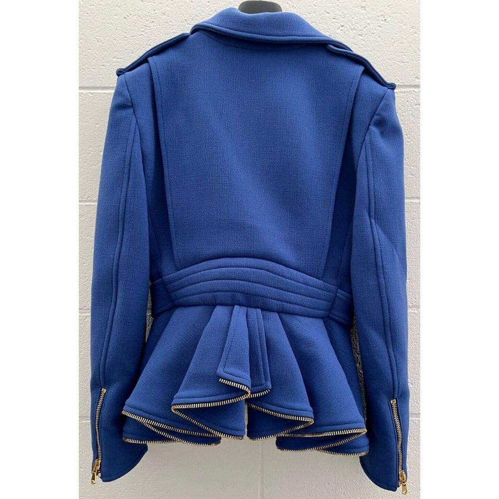 AW21 Moschino Couture Blue Jacket/Coat Gold Hardware by Jeremy Scott For Sale 3