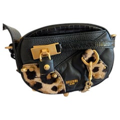 AW21 Moschino Couture Gold Leopard Black Leather Shoulder Bag by Jeremy Scott