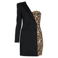 AW21 Moschino Couture Asymmetrisches Kleid mit halber Blazer und halber Leopardenmuster
