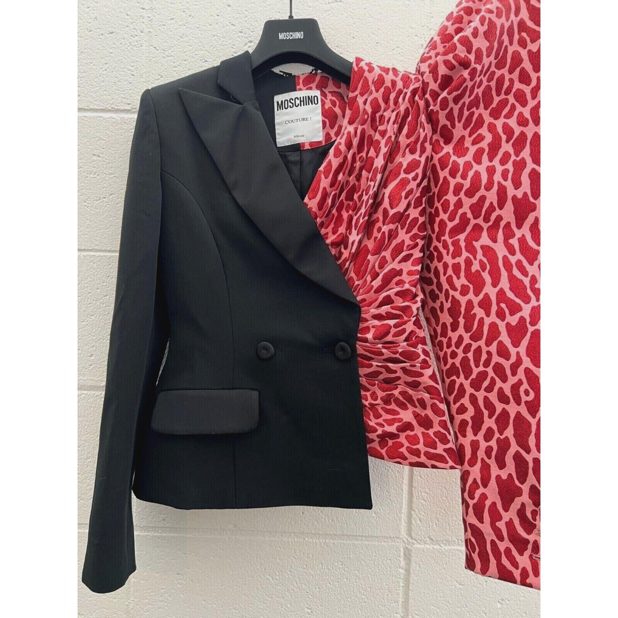 AW21 Moschino Couture Jeremy Scott Jacket Half Black Half Pink Leopard Spots

Additional Information:
Material: 60% AC, 40% CU
Color: Black, Red, Pink
Size: IT 40 / US 6
Style: Blazer
Pattern: Asymmetric, Leopard Print
Dimensions: Shoulder to