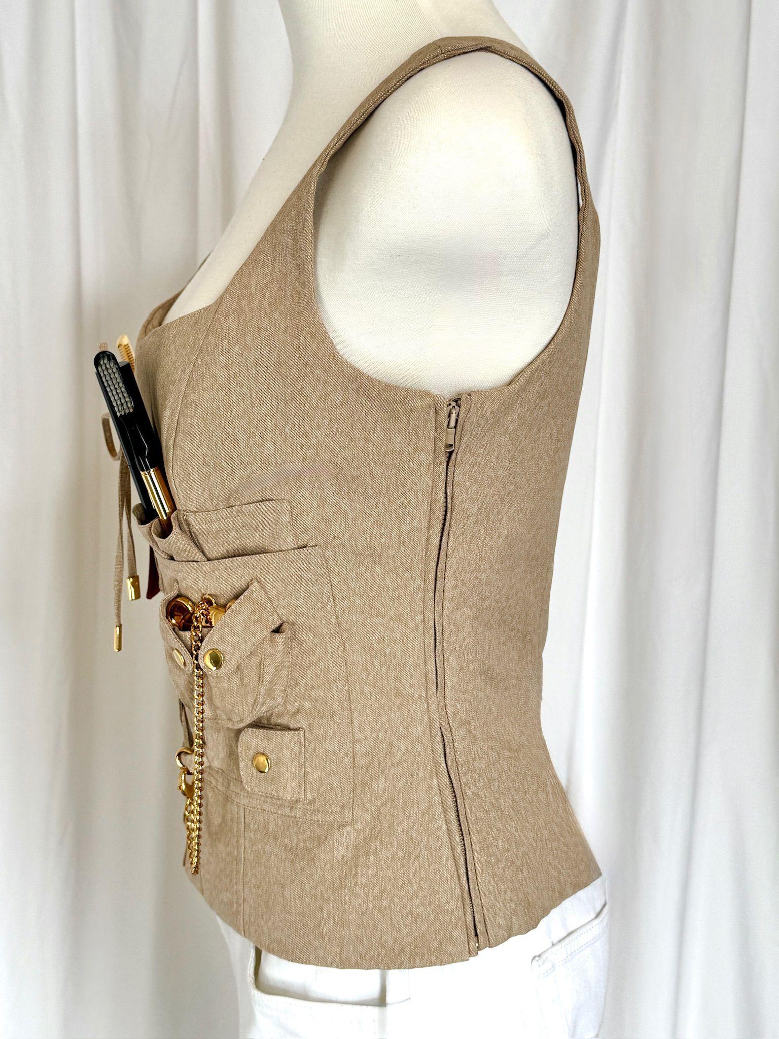 AW21 Moschino Couture Jeremy Scott Beige Gabardine Survivor Kit Bustier Top in vendita 1