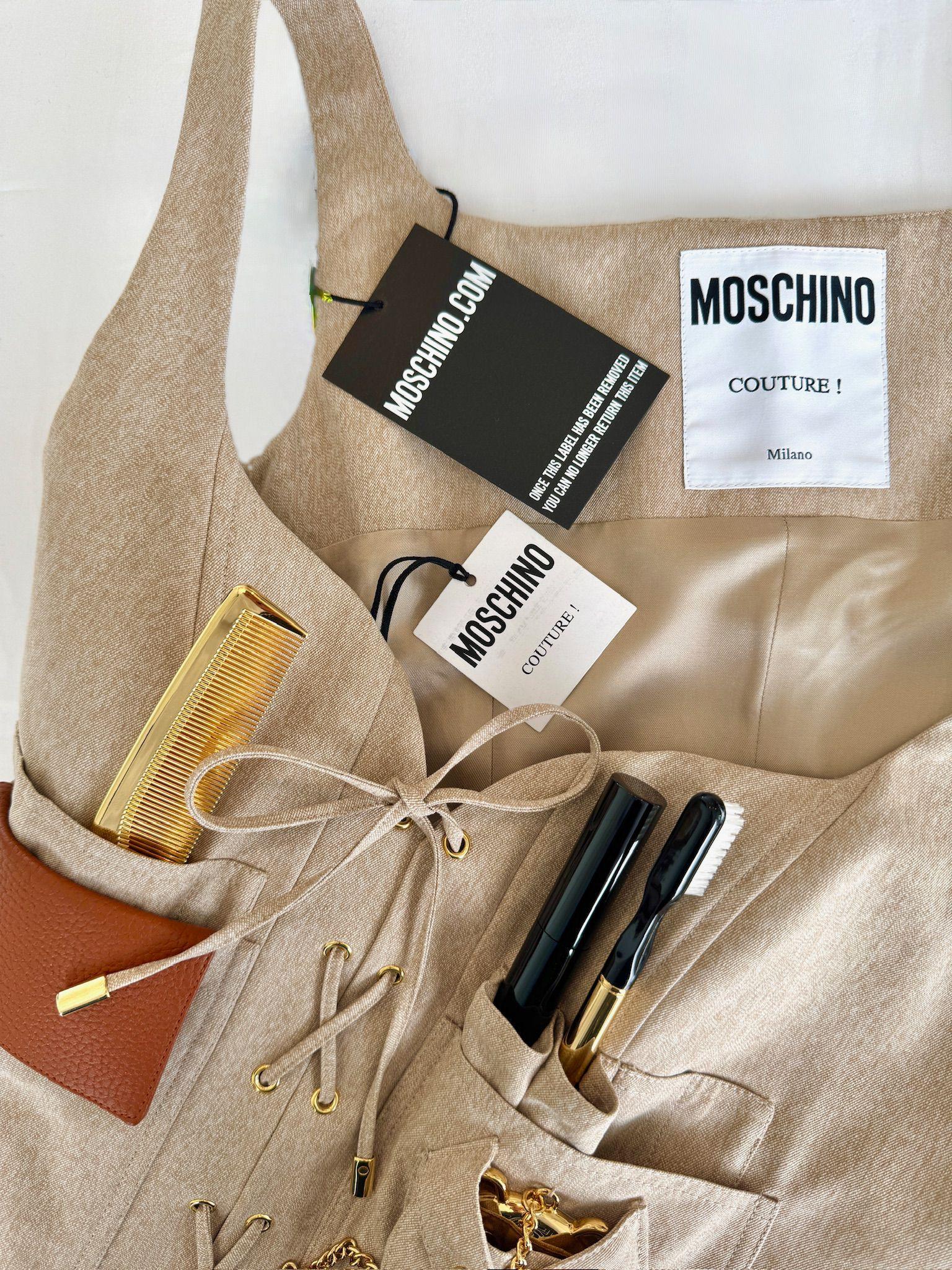 AW21 Moschino Couture Jeremy Scott Beige Gabardine Survivor Kit Bustier Top in vendita 5