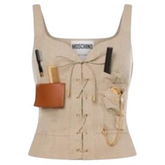 AW21 MOSCHINO Couture Jeremy Scott Beige Gabardine Survivor Kit Bustier-Oberteil
