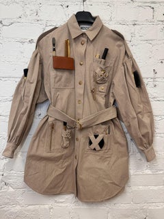 AW21 MOSCHINO Couture Jeremy Scott, Beige, Gabardine Survivor Kit, Tools, Dress