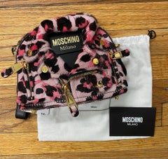 AW21 MOSCHINO Couture Jeremy Scott Pink Leopard Biker Jacket Mini Wristlet Bag