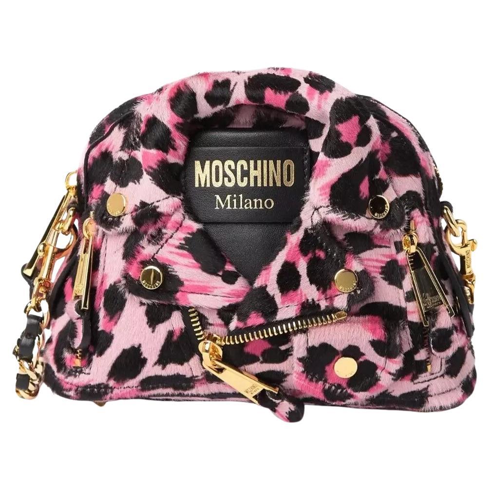 AW21 MOSCHINO Couture Jeremy Scott Pink Leopard Biker Jacket Mini Wristlet Bag