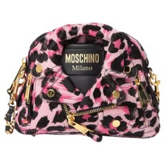 AW21 MOSCHINO Couture Jeremy Scott Pink Leopard Biker Jacket Mini Wristlet Bag
