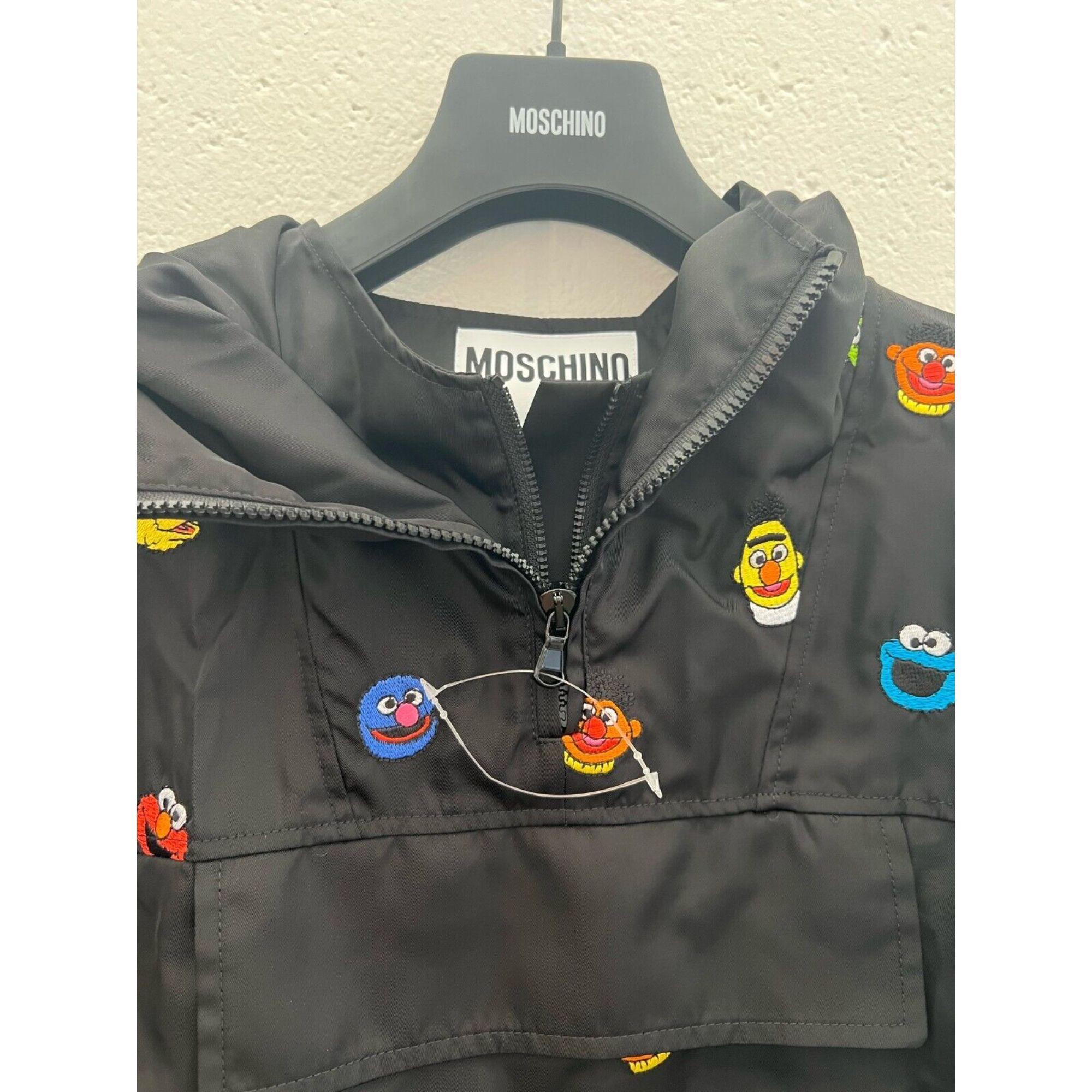AW21 Moschino Couture Sesame Street Embroidered Hooded Jacket by Jeremy Scott In New Condition For Sale In Palm Springs, CA