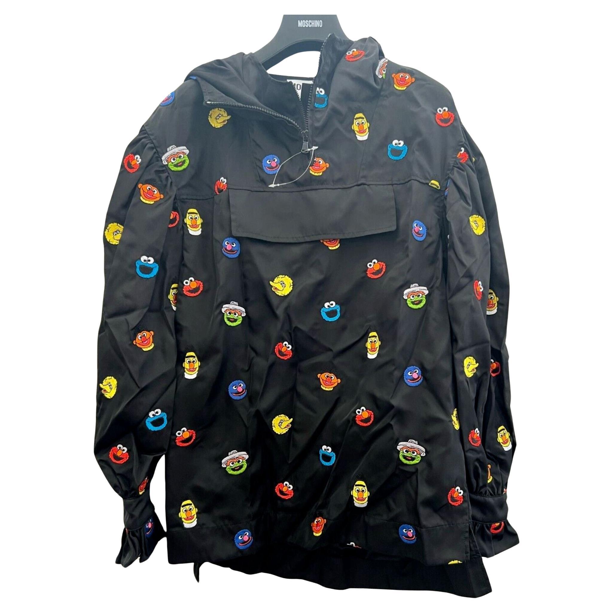 AW21 Moschino Couture Sesame Street Embroidered Hooded Jacket by Jeremy Scott For Sale