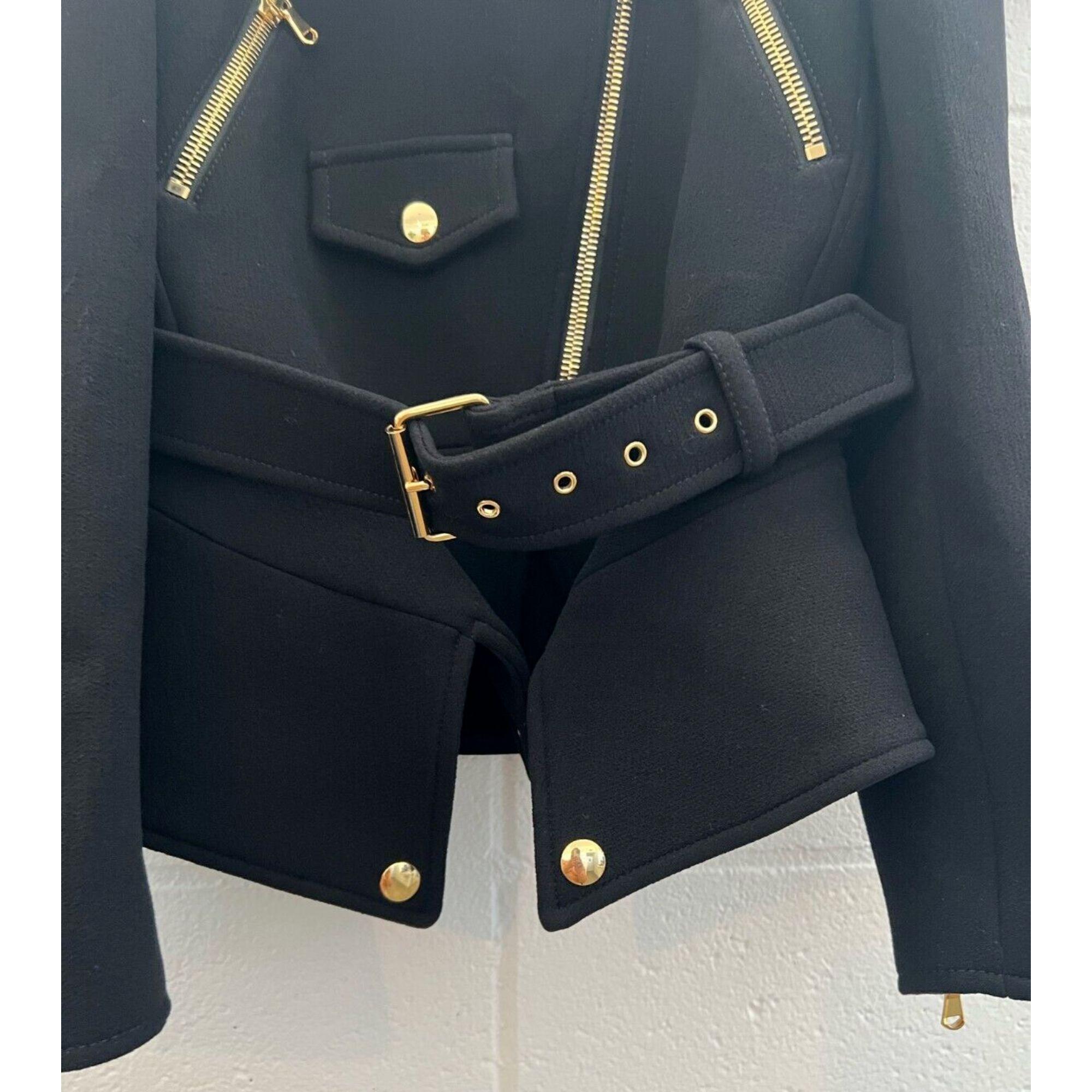 Black AW21 Moschino Couture Viscose Jacket/Coat with Gold Hardware by Jeremy Scott For Sale