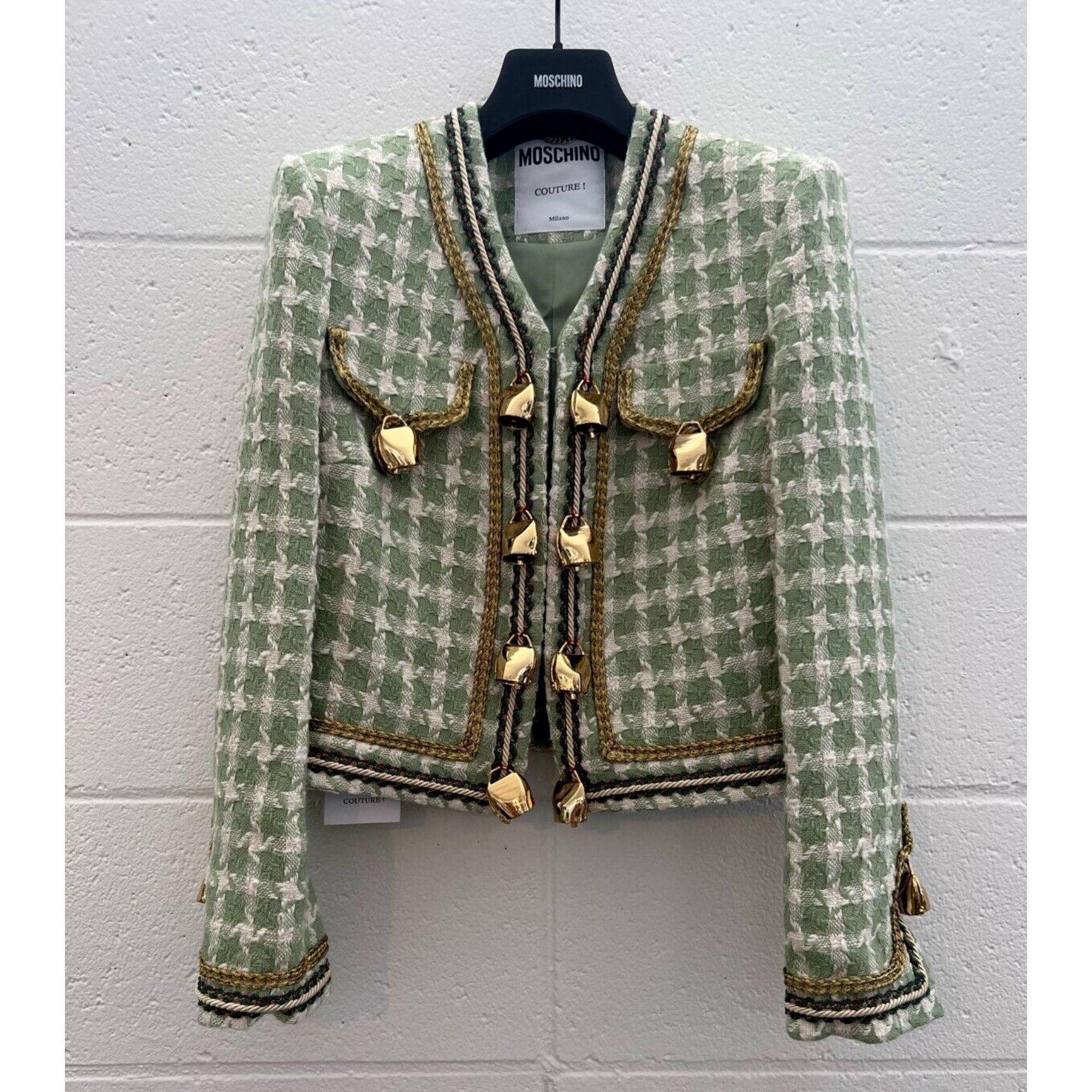 AW21 Moschino Couture Wool Cotton Jacket with Cow Bells by Jeremy Scott In New Condition For Sale In Palm Springs, CA