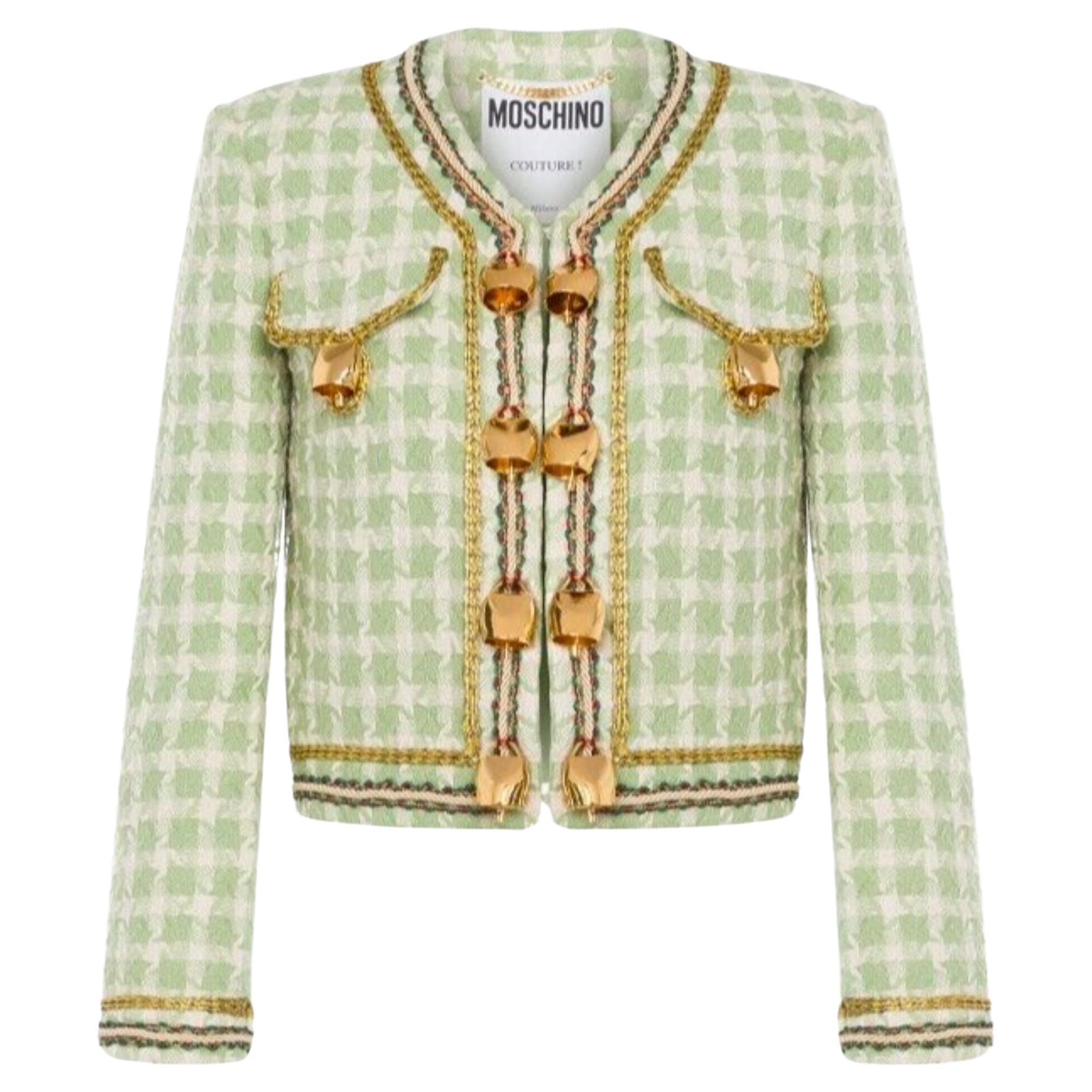 AW21 Moschino Couture Wool Cotton Jacket with Cow Bells by Jeremy Scott For Sale